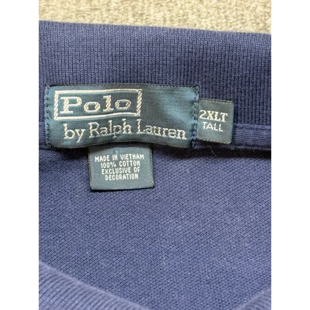 Polo Ralph Lauren Mens 2XLT‎ Tall Navy Blue Crest Logo Pique Cotton Polo Shirt